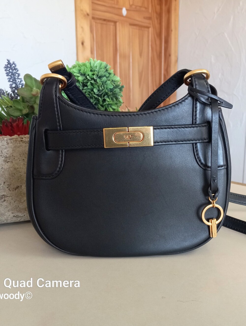 Tory Burch, Lee Radziwill, Saddle Bag, Black Leather with Gold Hardware